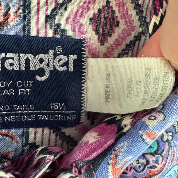 Vintage Wrangler Shirt Mens 16.5 AZTEC PAISLEY Wester Button Rodeo Made in USA - Picture 4 of 10